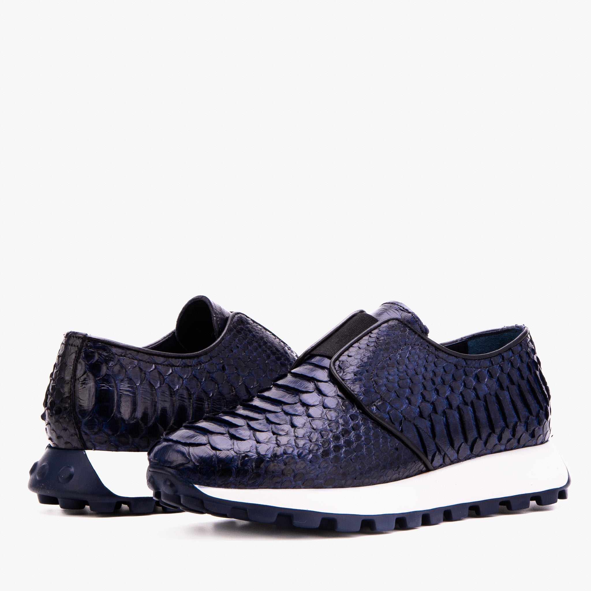 The Obsidian Navy Python Leather Sneaker - Vinci Leather