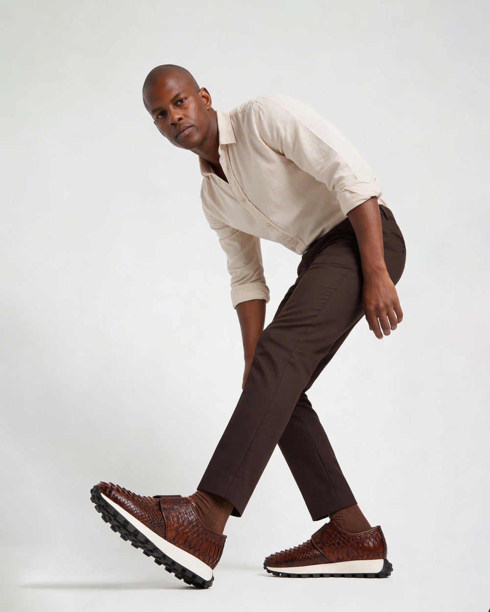 The Obsidian Tan  Python Leather Sneaker - Vinci Leather