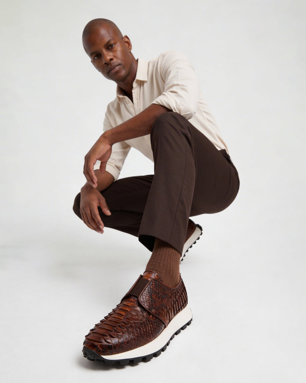 The Obsidian Tan  Python Leather Sneaker - Vinci Leather