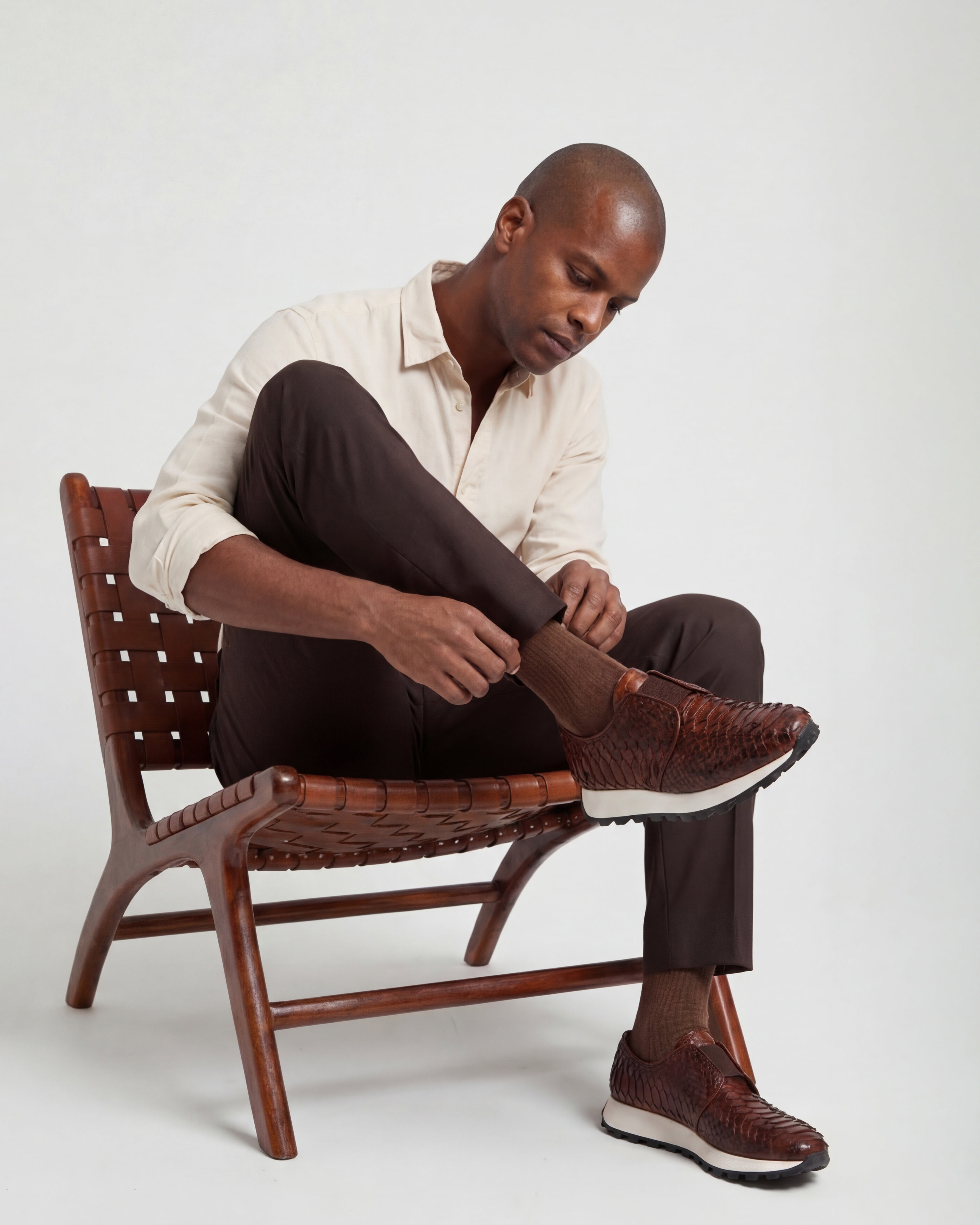 The Obsidian Tan  Python Leather Sneaker - Vinci Leather