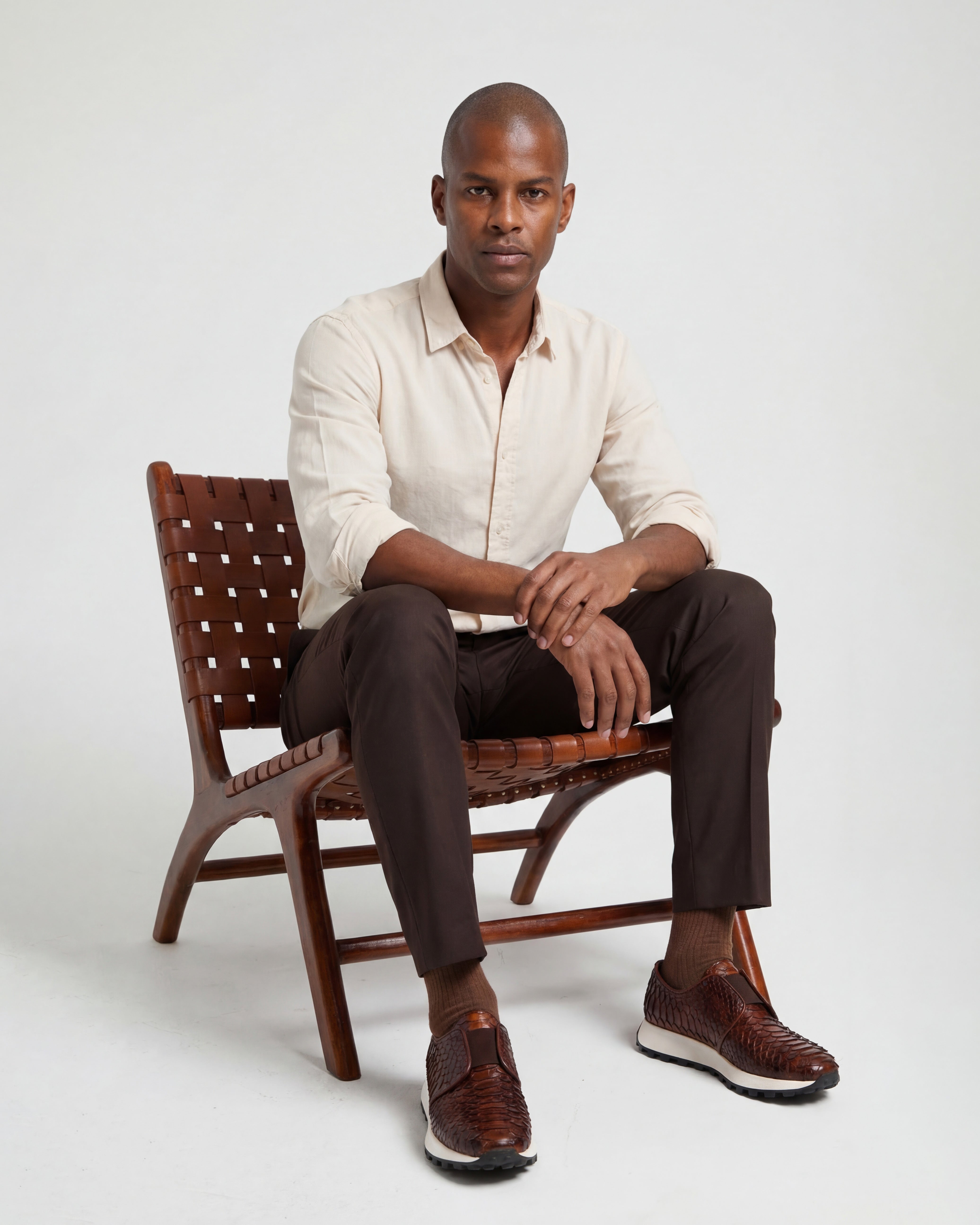 The Obsidian Tan  Python Leather Sneaker - Vinci Leather