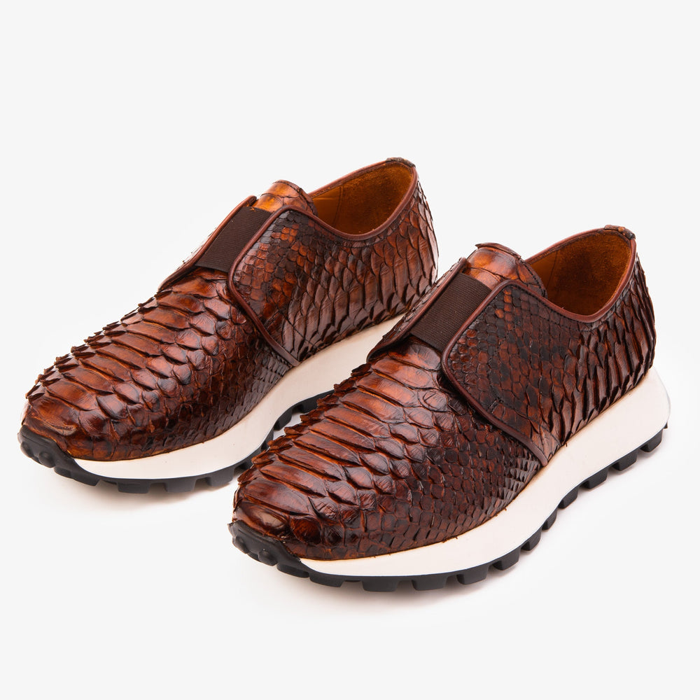 The Obsidian Tan  Python Leather Sneaker - Vinci Leather