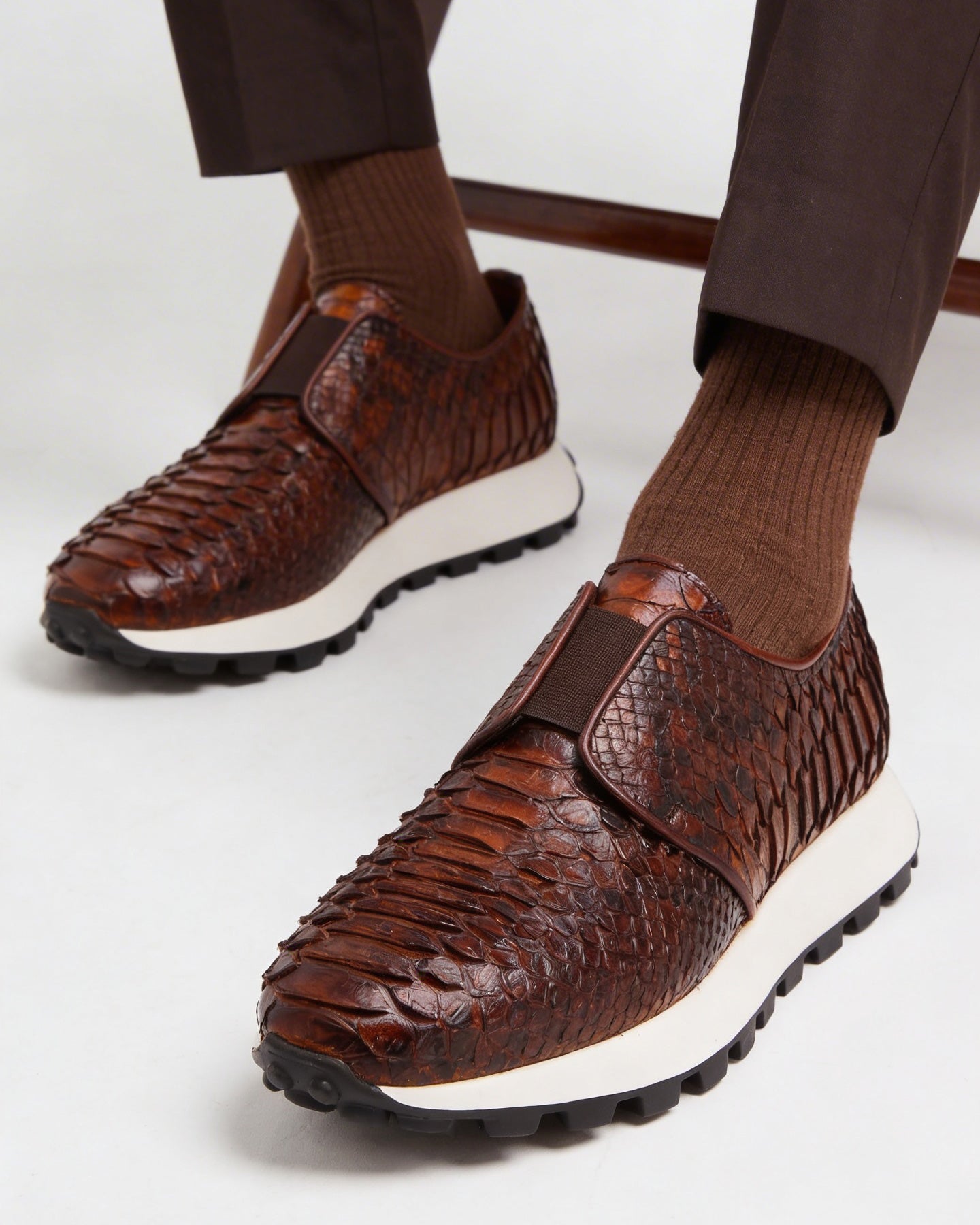 The Obsidian Tan  Python Leather Sneaker - Vinci Leather