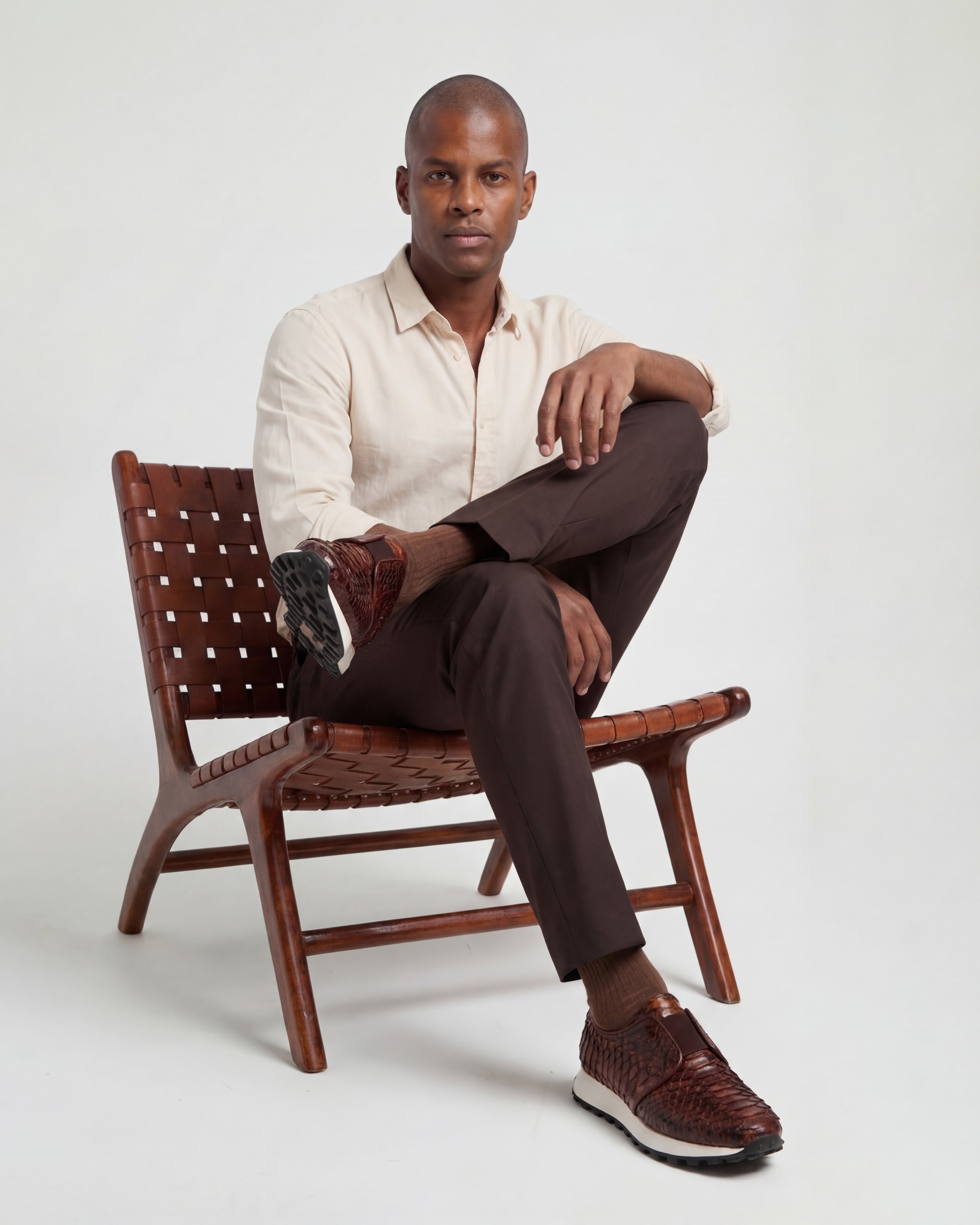 The Obsidian Tan  Python Leather Sneaker - Vinci Leather