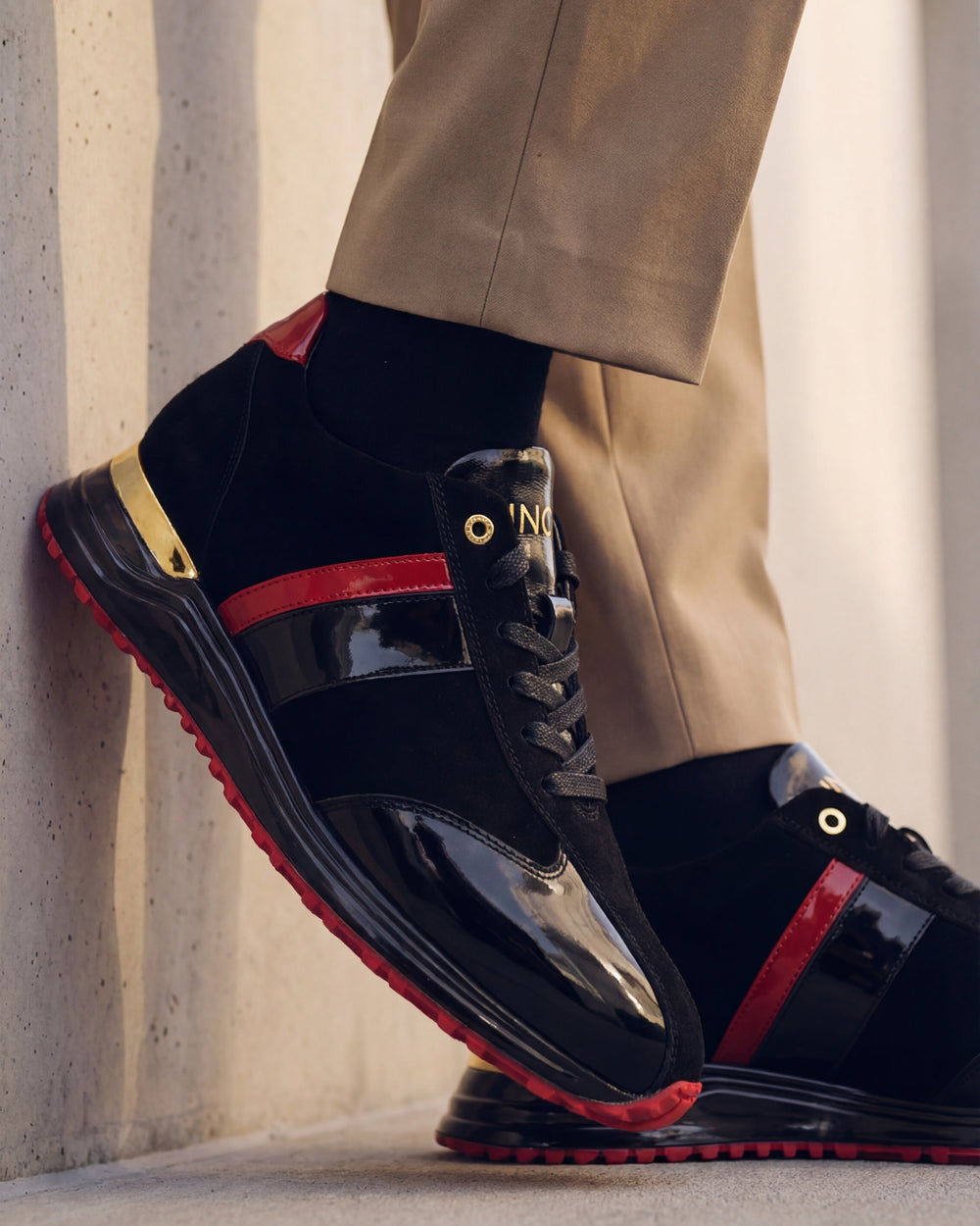 The Inferno Black Red Leather Sneaker - Vinci Leather