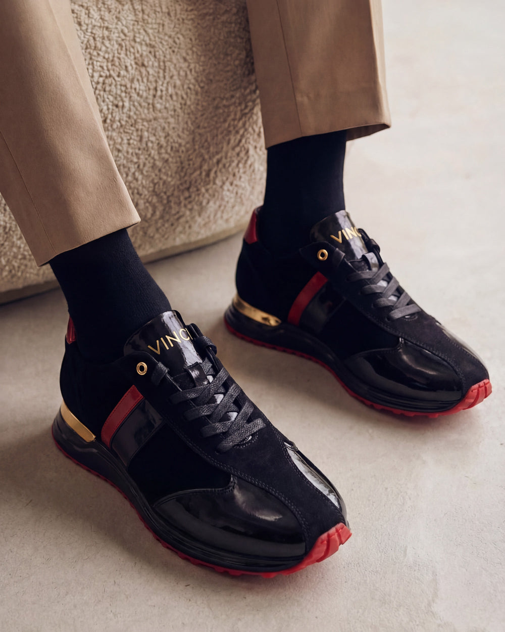 The Inferno Black Red Leather Sneaker - Vinci Leather