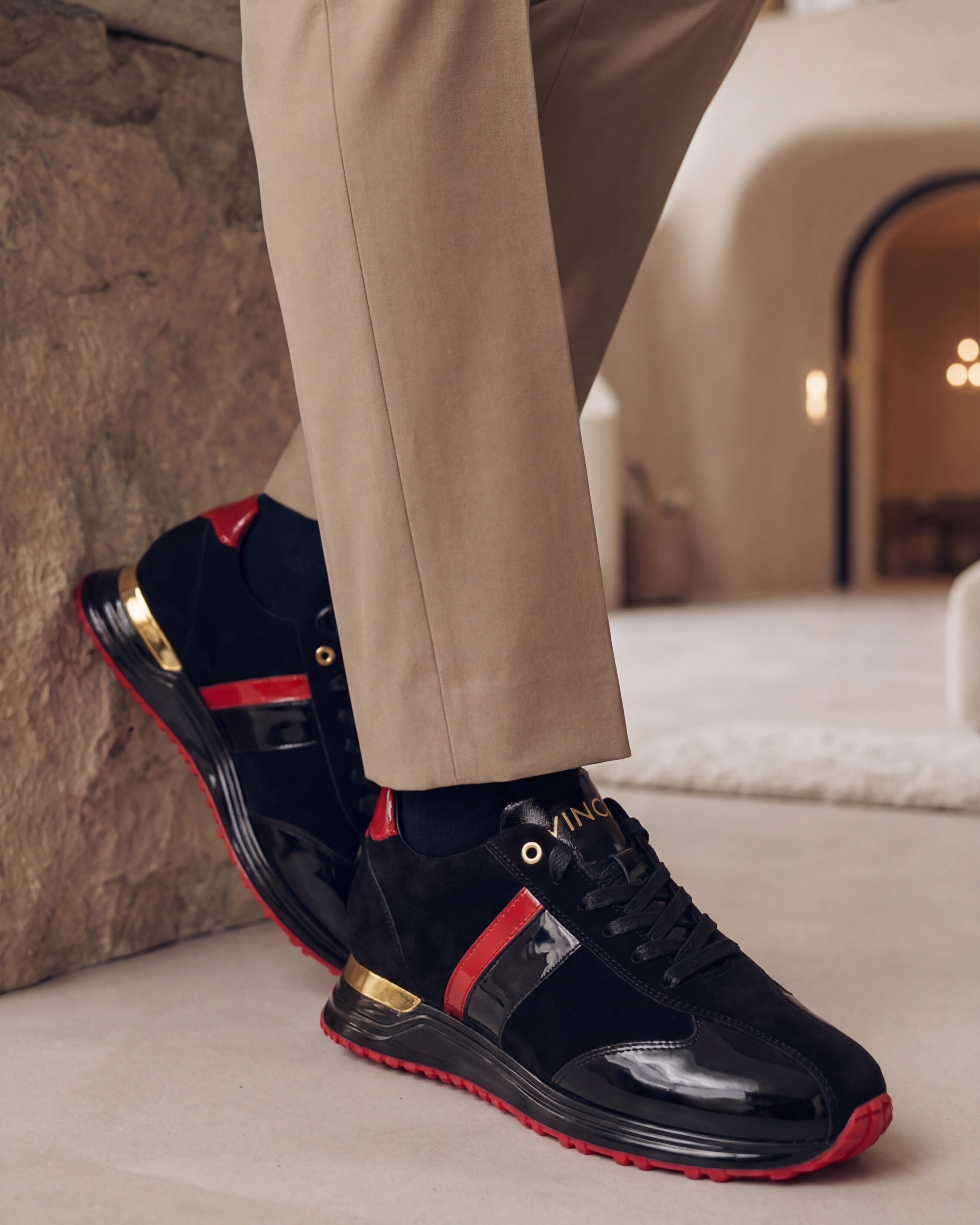 The Inferno Black Red Leather Sneaker - Vinci Leather
