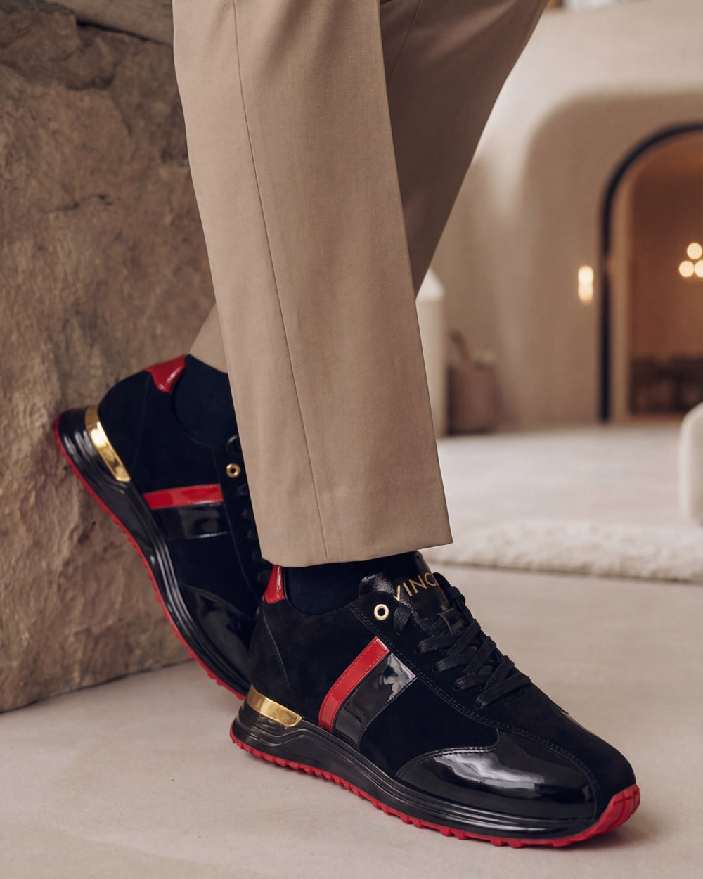 The Inferno Black Red Leather Sneaker - Vinci Leather
