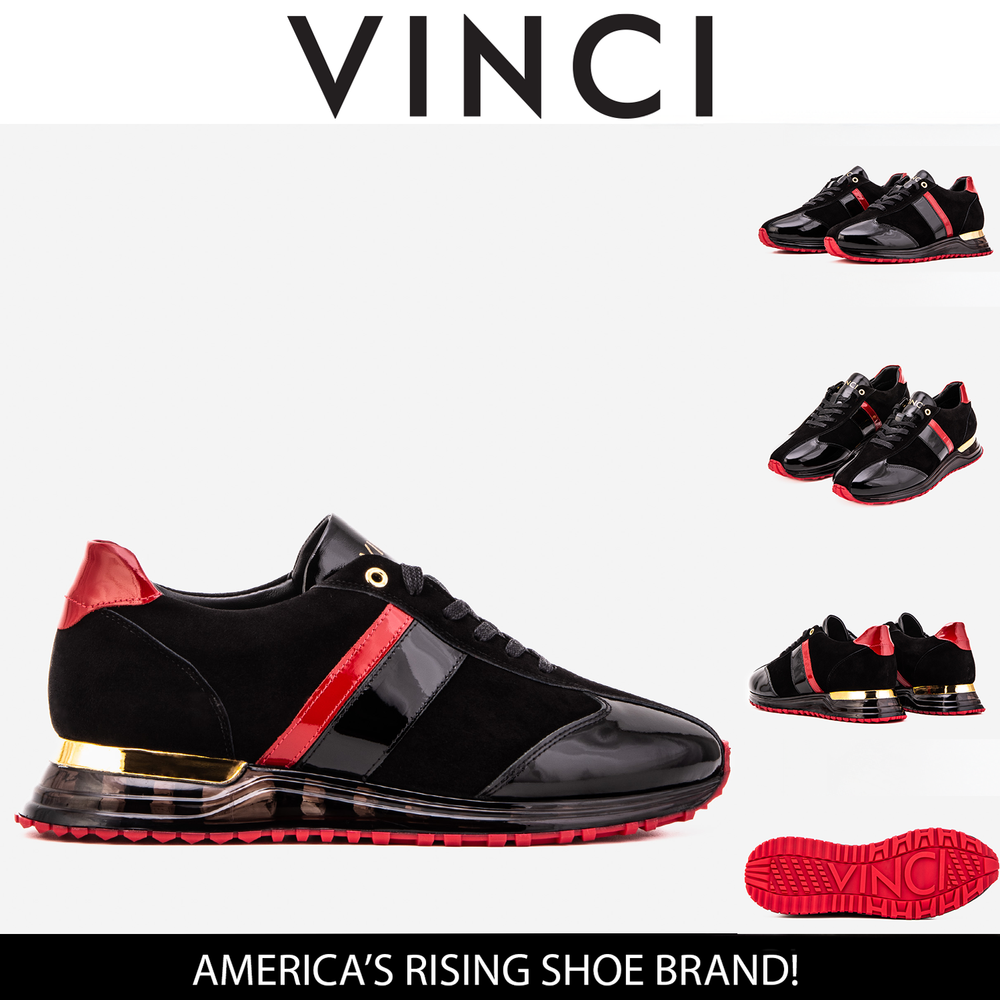The Inferno Black Red Leather Sneaker - Vinci Leather
