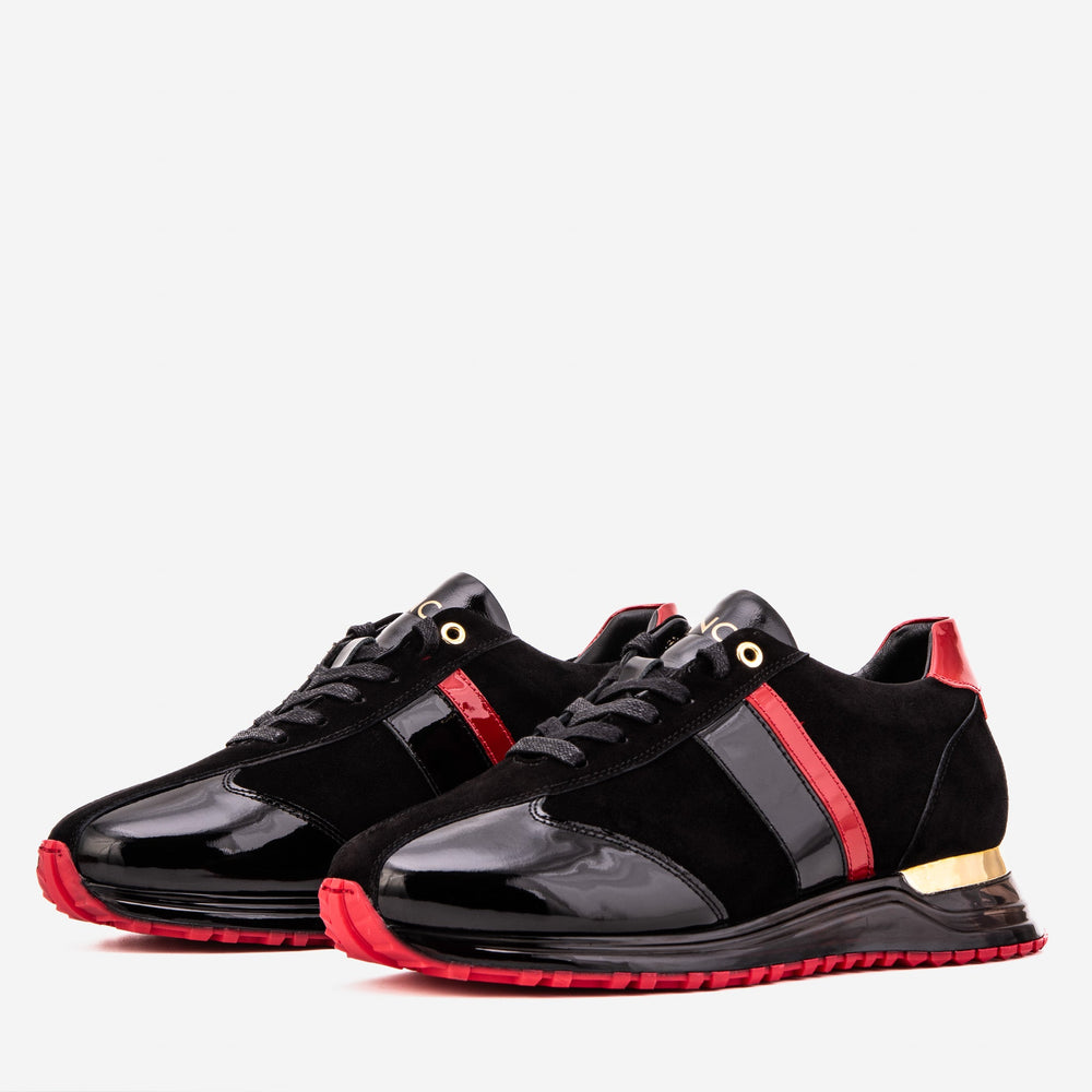 The Inferno Black Red Leather Sneaker - Vinci Leather