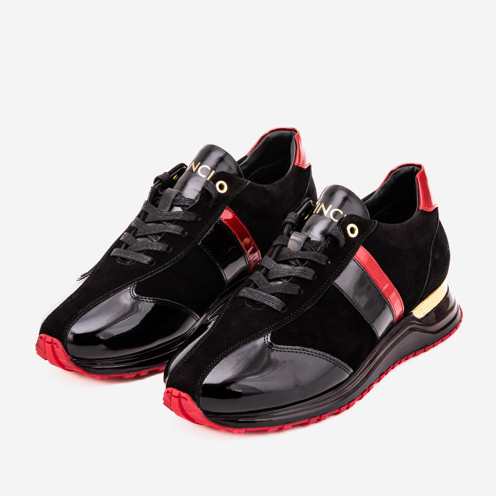 The Inferno Black Red Leather Sneaker - Vinci Leather