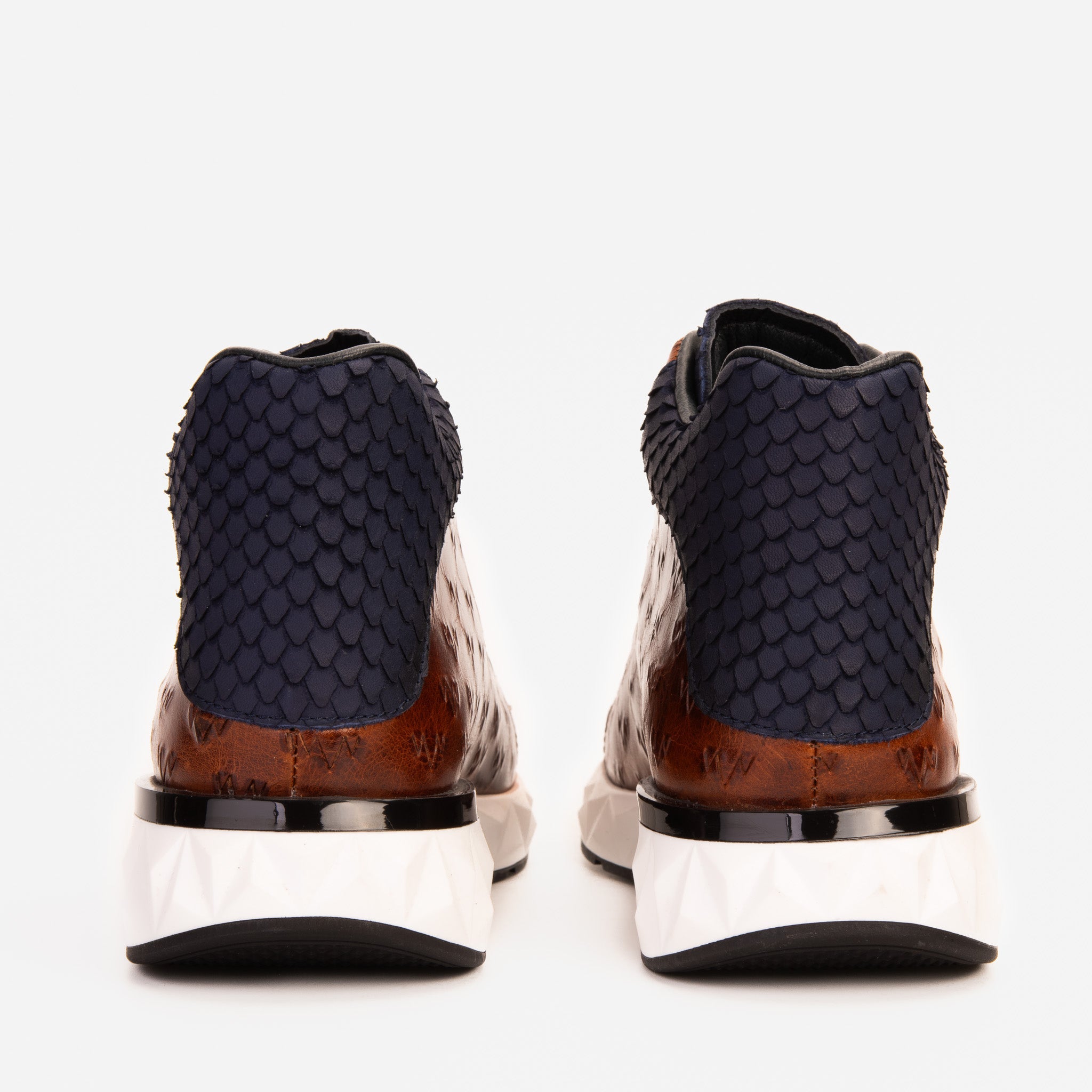 The Caesars Brown Navy Leather High-Top Sneaker - Vinci Leather