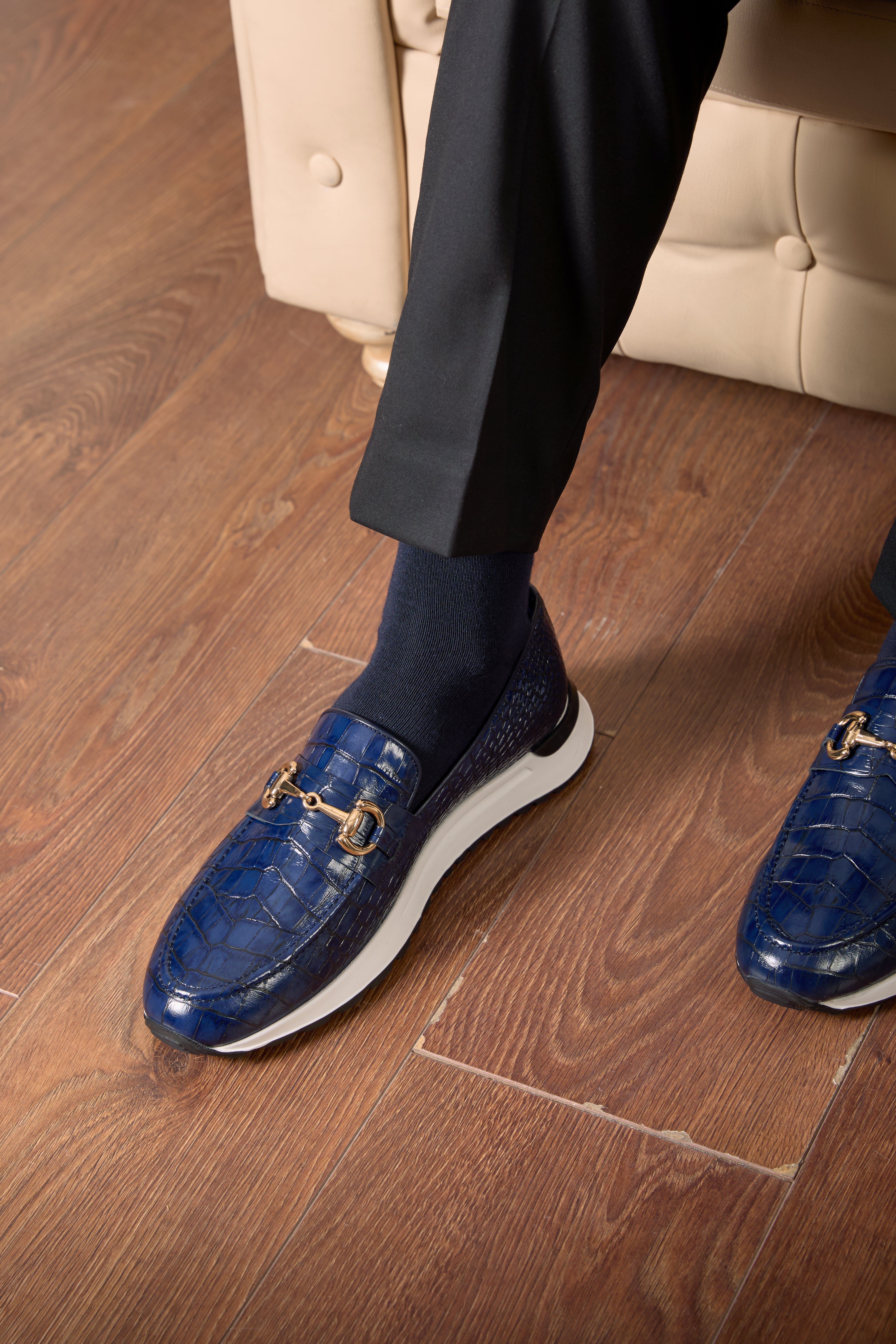 The Padova Navy Blue Leather Sneaker - Vinci Leather