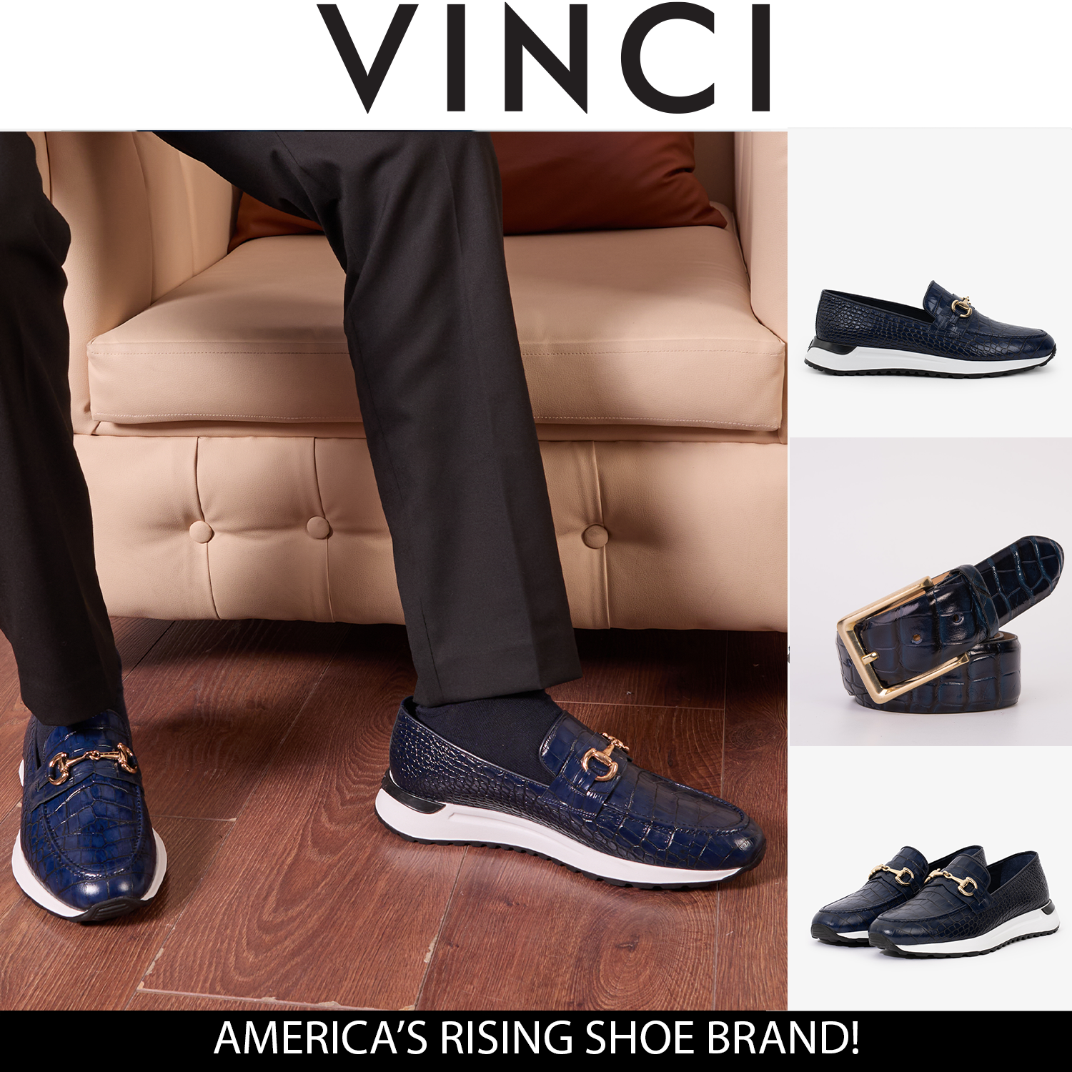 The Padova Navy Blue Leather Sneaker - Vinci Leather