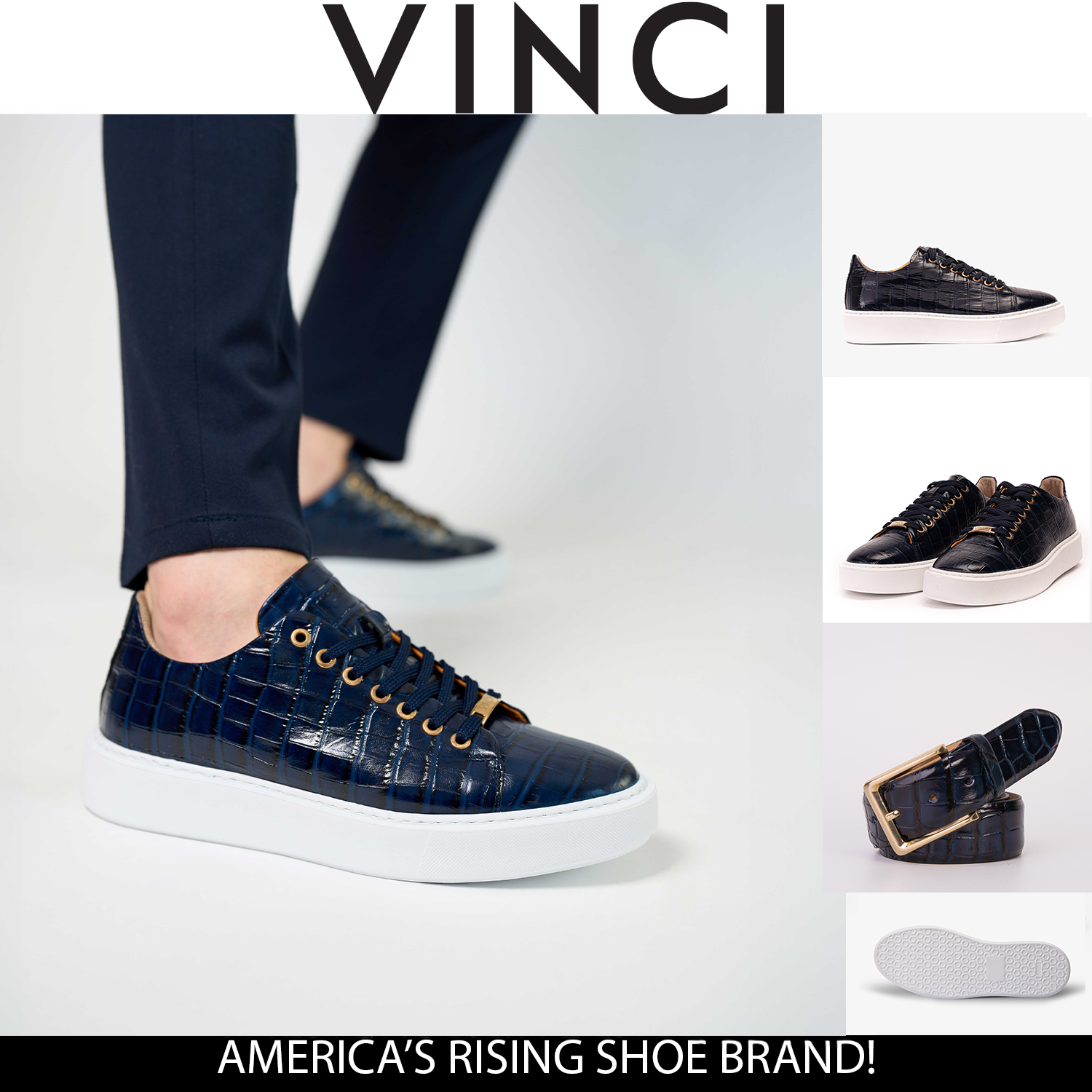 The Dublin Blue Leather Sneaker - Vinci Leather