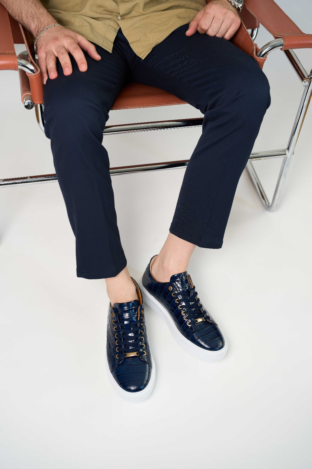 The Dublin Blue Leather Sneaker - Vinci Leather