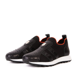 The Aslan Black Knitted Leather Sneaker - Vinci Leather
