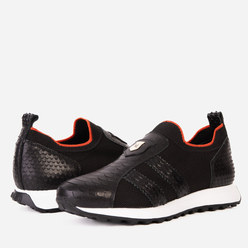 The Aslan Black Knitted Leather Sneaker - Vinci Leather