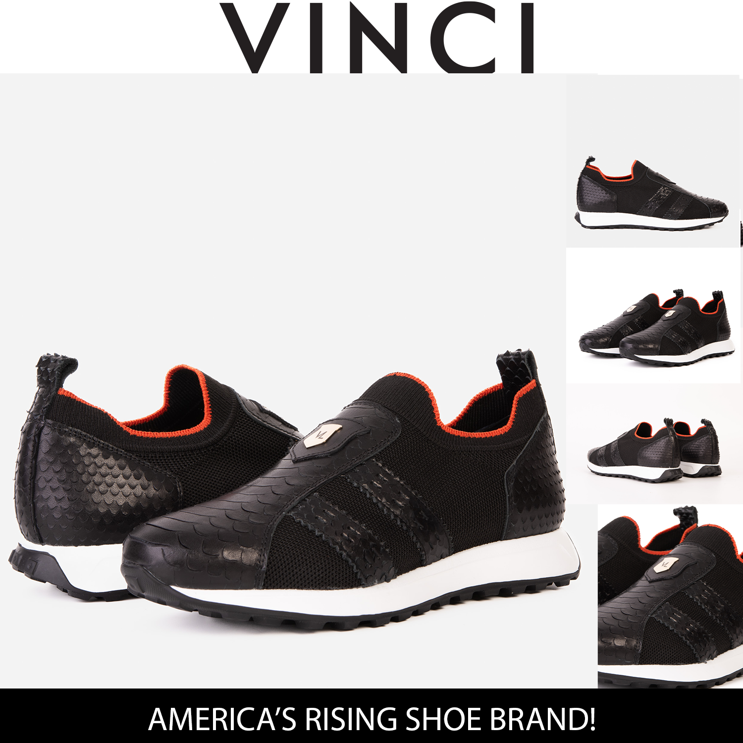 The Aslan Black Knitted Leather Sneaker - Vinci Leather