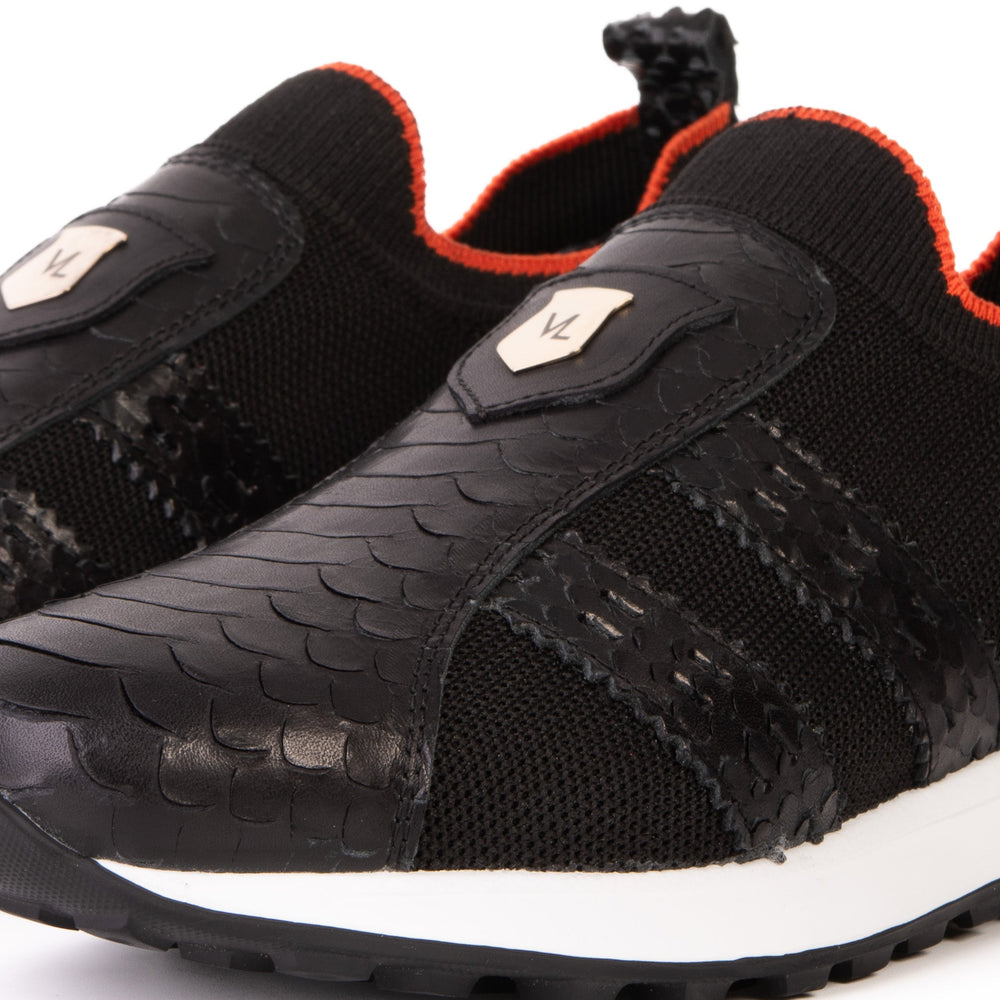The Aslan Black Knitted Leather Sneaker - Vinci Leather