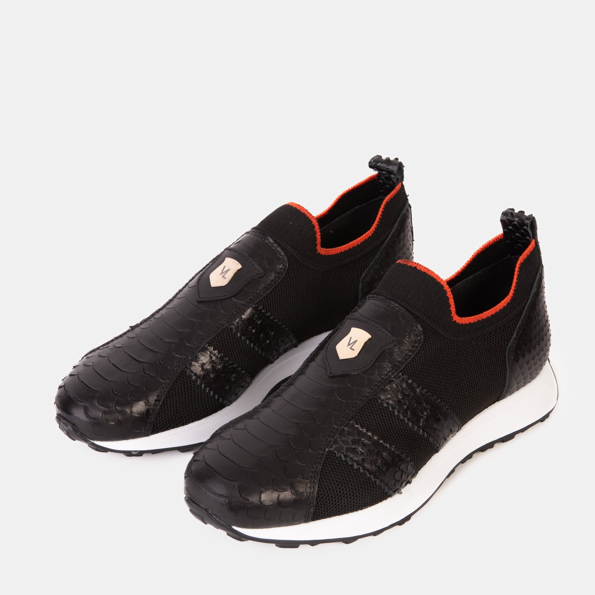 The Aslan Black Knitted Leather Sneaker - Vinci Leather