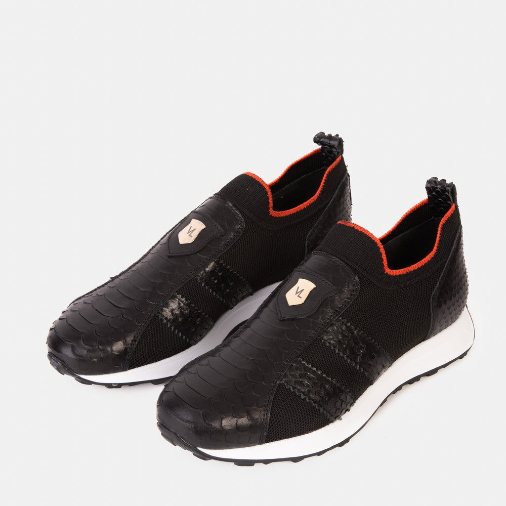 The Aslan Black Knitted Leather Sneaker - Vinci Leather