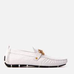 The Pisa White Leather Bit Drive Loafer Shoe - Vinci Leather