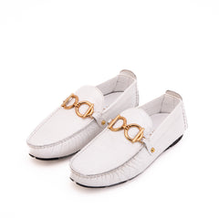 The Pisa White Leather Bit Drive Loafer Shoe - Vinci Leather