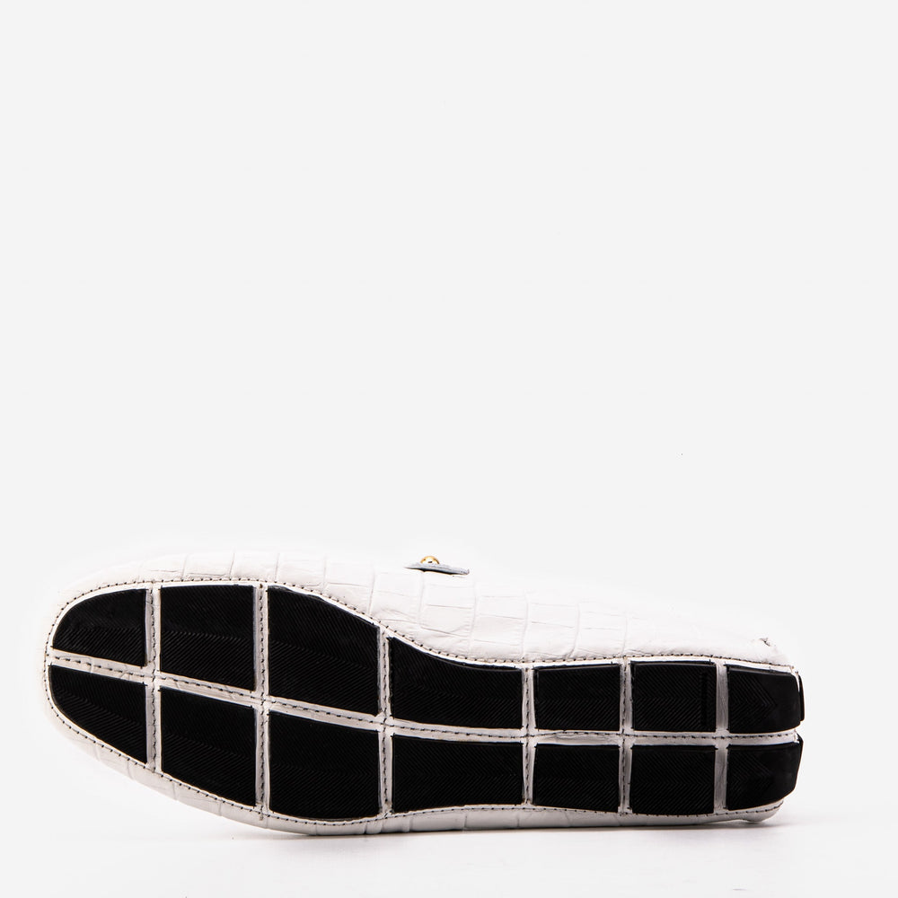 The Pisa White Leather Bit Drive Loafer Shoe - Vinci Leather