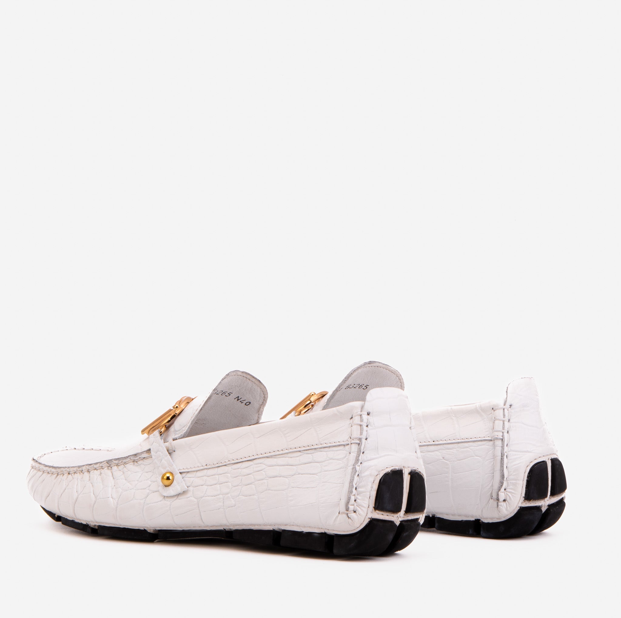 The Pisa White Leather Bit Drive Loafer Shoe - Vinci Leather