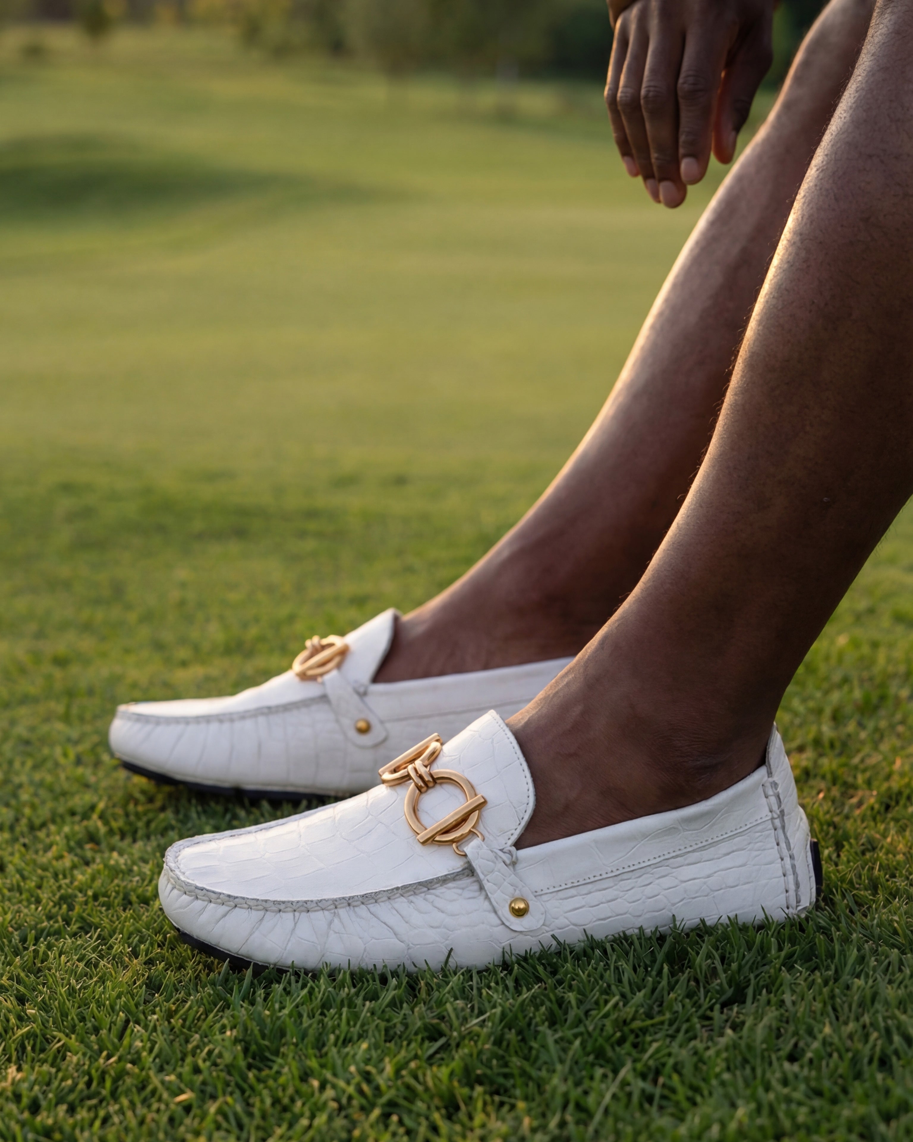 The Pisa White Leather Bit Drive Loafer Shoe - Vinci Leather
