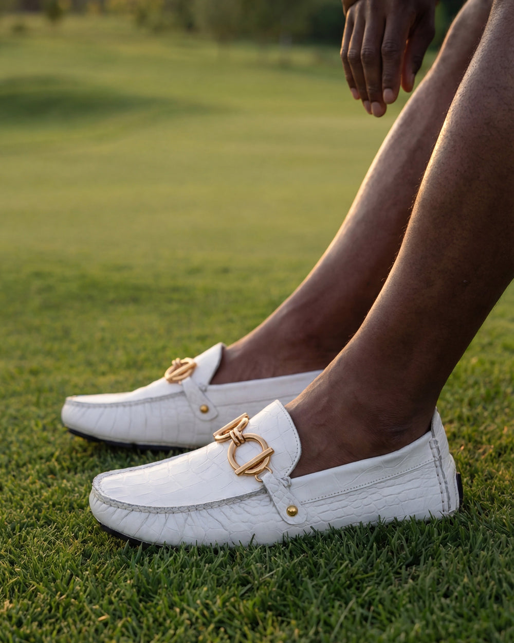 The Pisa White Leather Bit Drive Loafer Shoe - Vinci Leather