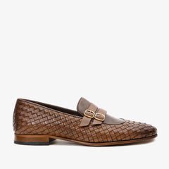 The Vatra Tan Woven Double Monk Strap Shoe - Vinci Leather