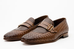 The Vatra Tan Woven Double Monk Strap Shoe - Vinci Leather