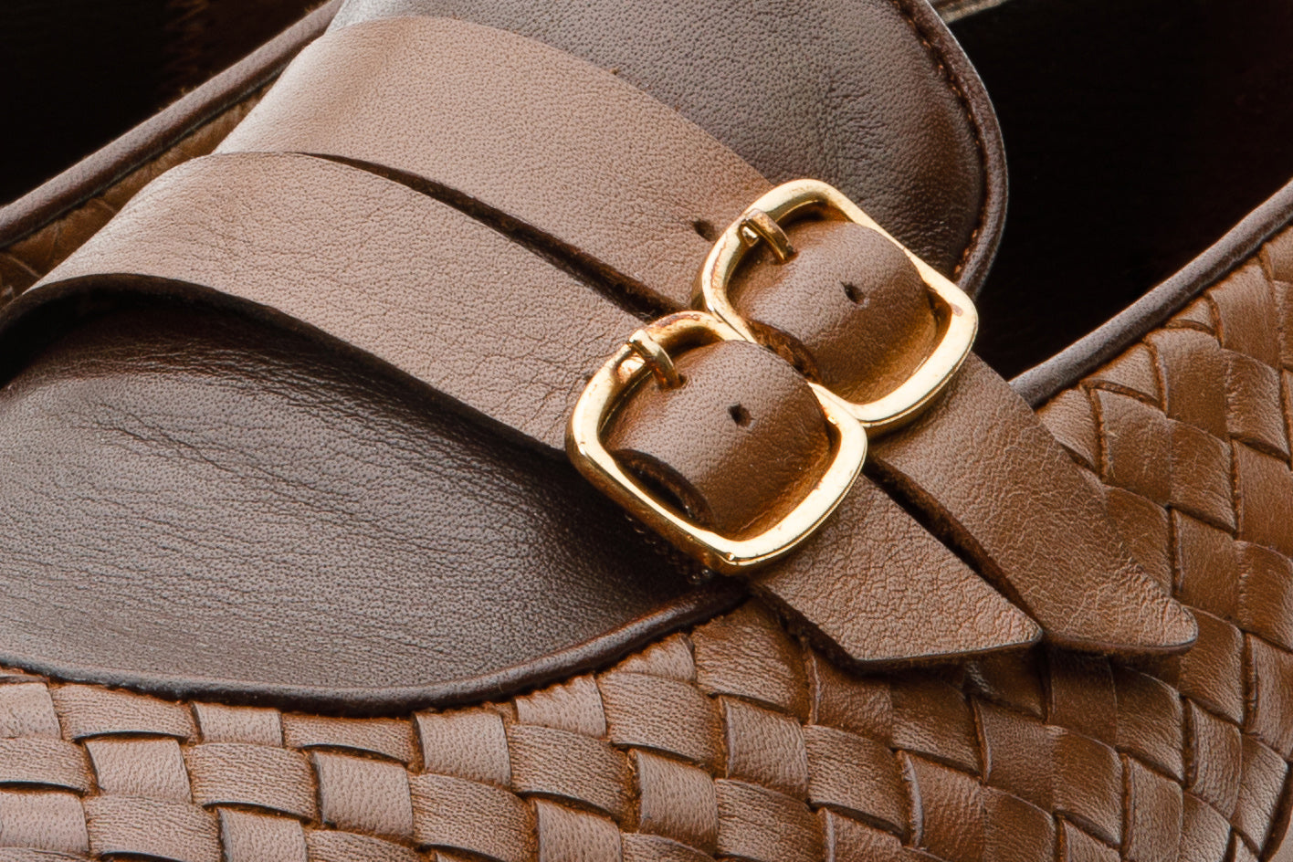 The Vatra Tan Woven Double Monk Strap Shoe - Vinci Leather