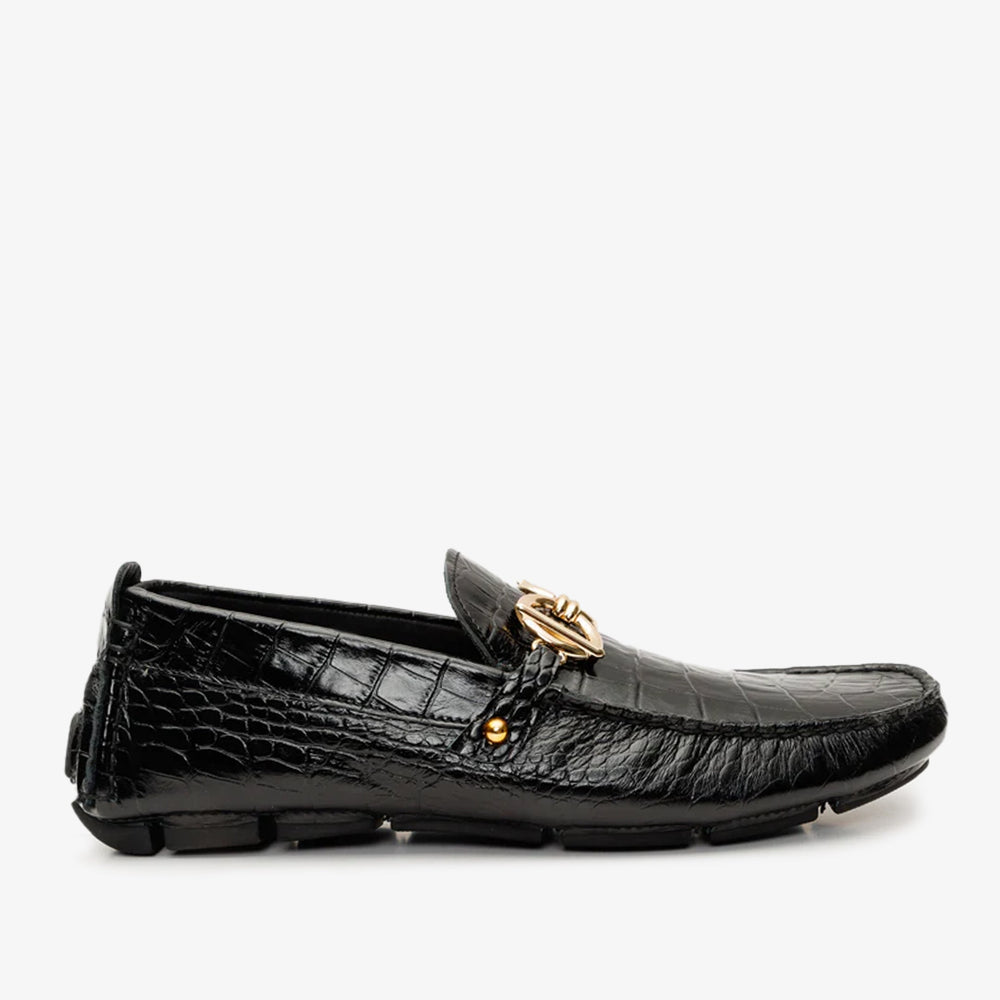 The Pisa Black Leather Bit Drive Loafer Shoe - Vinci Leather