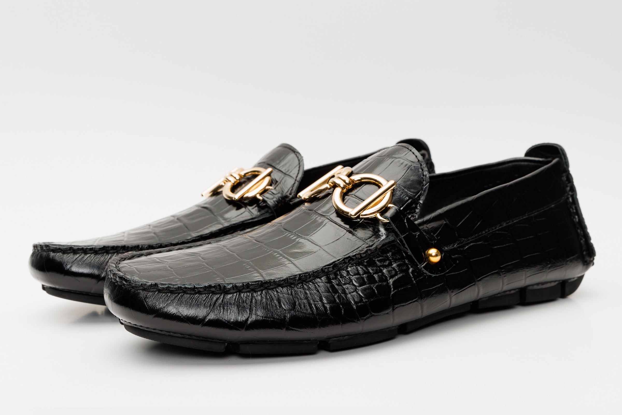 The Pisa Black Leather Bit Drive Loafer Shoe - Vinci Leather