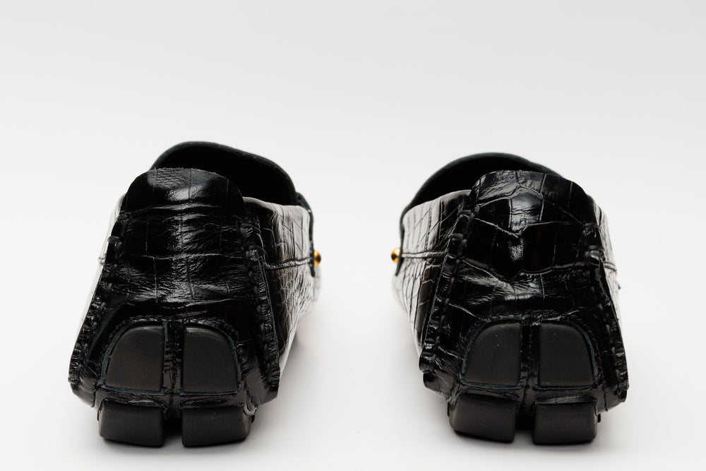 The Pisa Black Leather Bit Drive Loafer Shoe - Vinci Leather