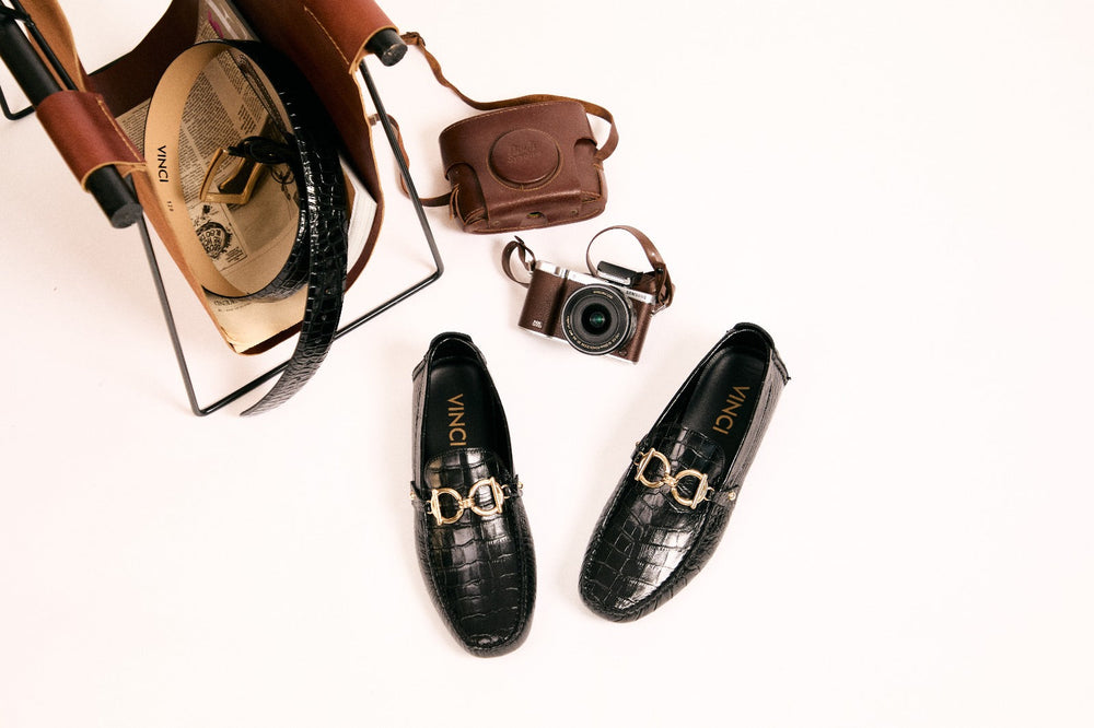 The Pisa Black Leather Bit Drive Loafer Shoe - Vinci Leather