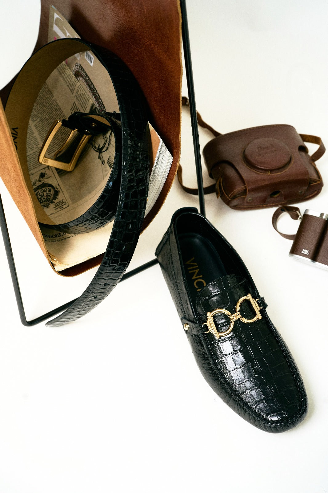 The Pisa Black Leather Bit Drive Loafer Shoe - Vinci Leather
