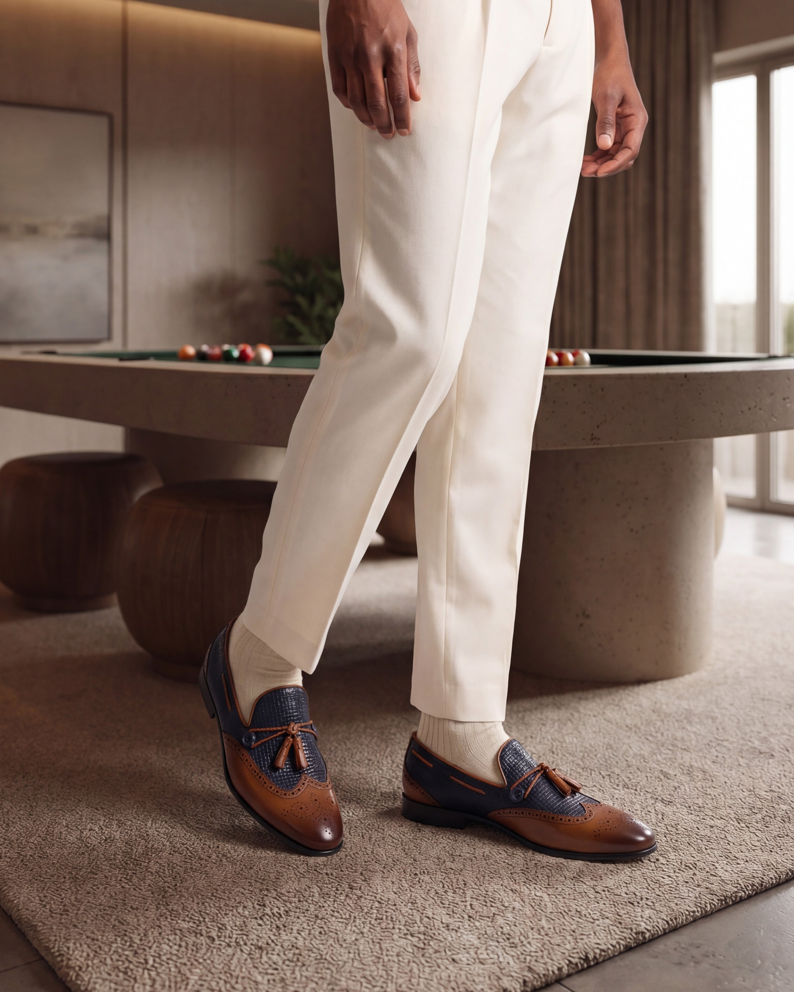 The Istanbul Tan Navy Blue Leather Tassel Loafer Shoe - Vinci Leather