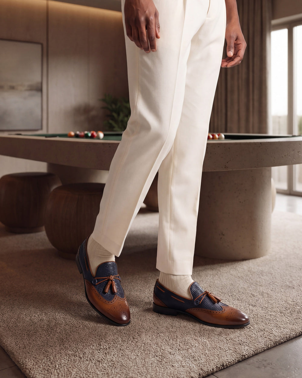 The Istanbul Tan Navy Blue Leather Tassel Loafer Shoe - Vinci Leather