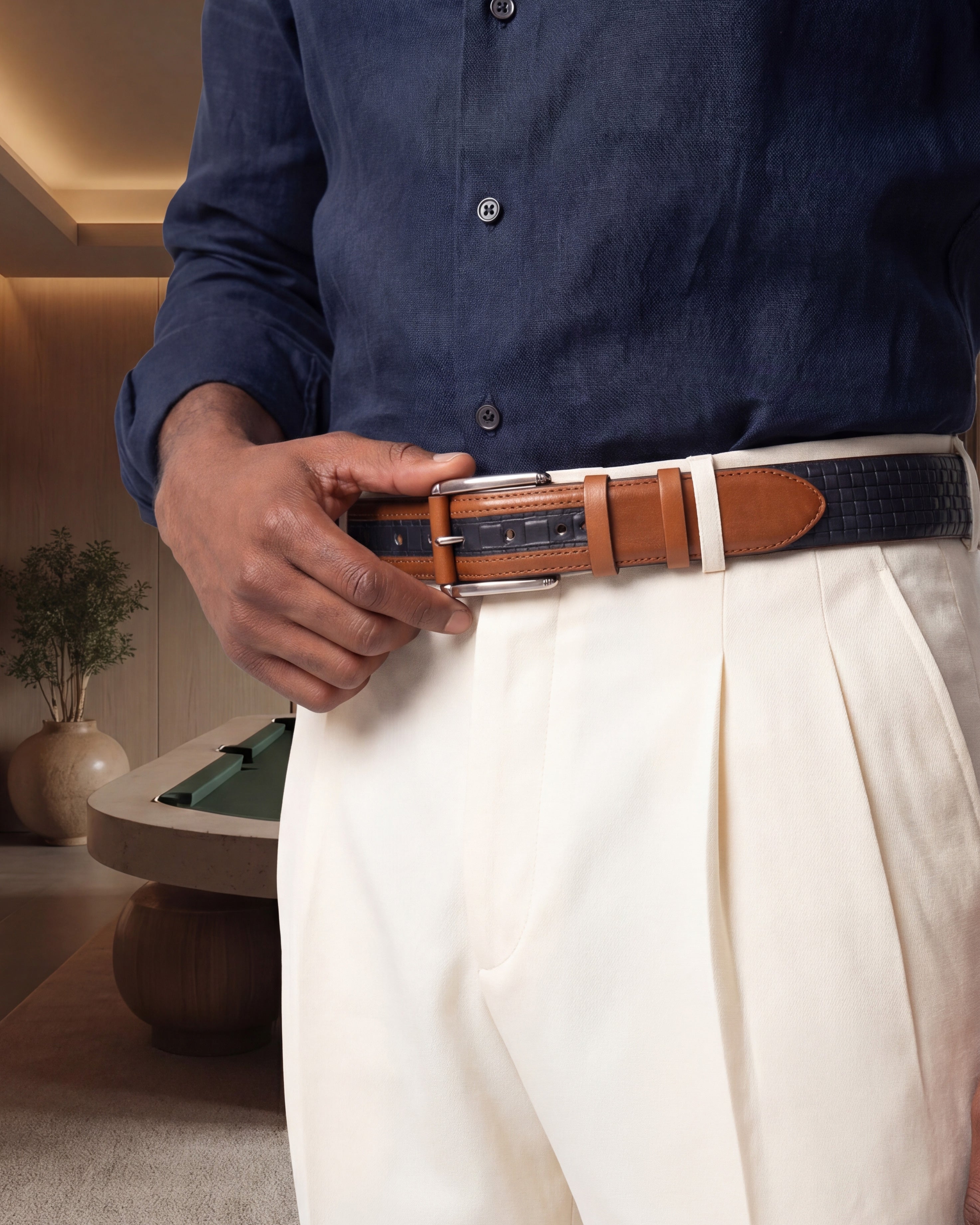 The Istanbul Tan Navy Blue Leather Tassel Loafer Shoe - Vinci Leather