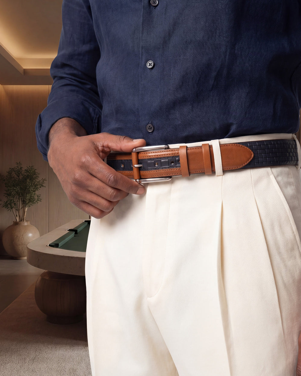 The Istanbul Tan Navy Blue Leather Tassel Loafer Shoe - Vinci Leather