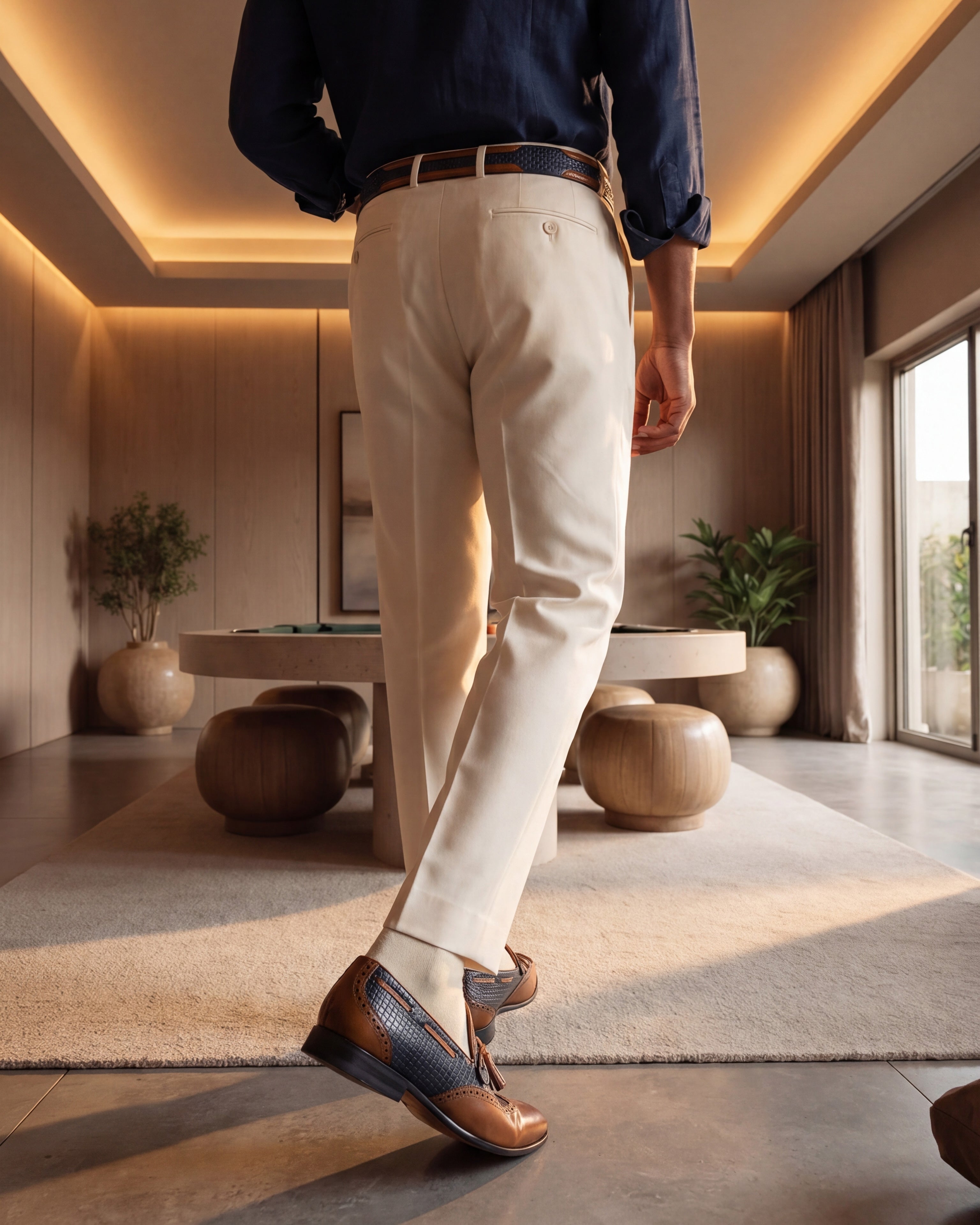 The Istanbul Tan Navy Blue Leather Tassel Loafer Shoe - Vinci Leather