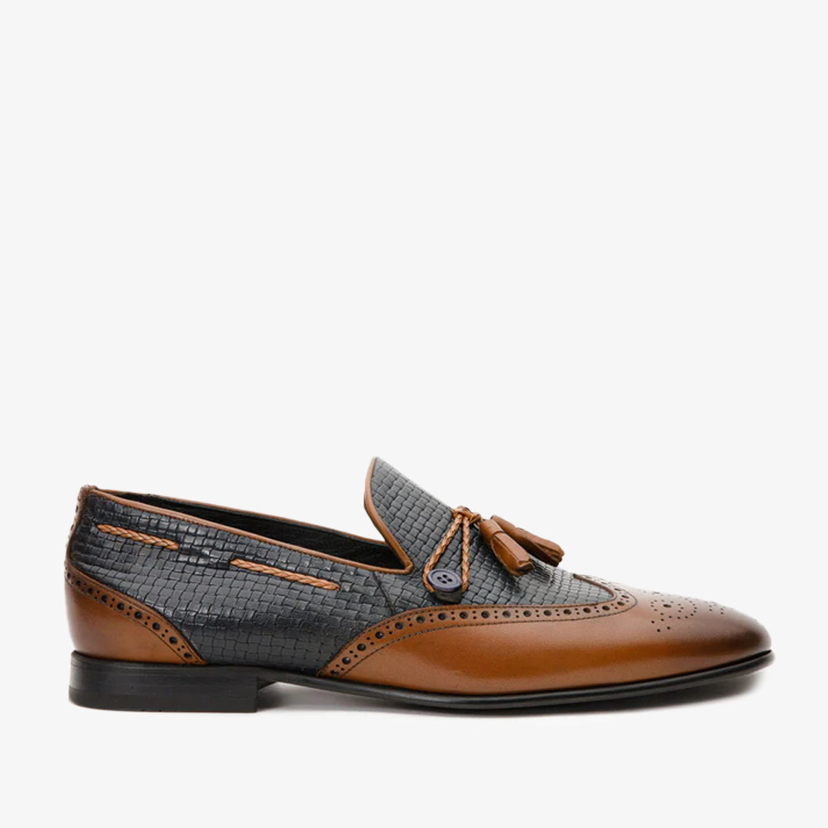 The Istanbul Tan Navy Blue Leather Tassel Loafer Shoe - Vinci Leather