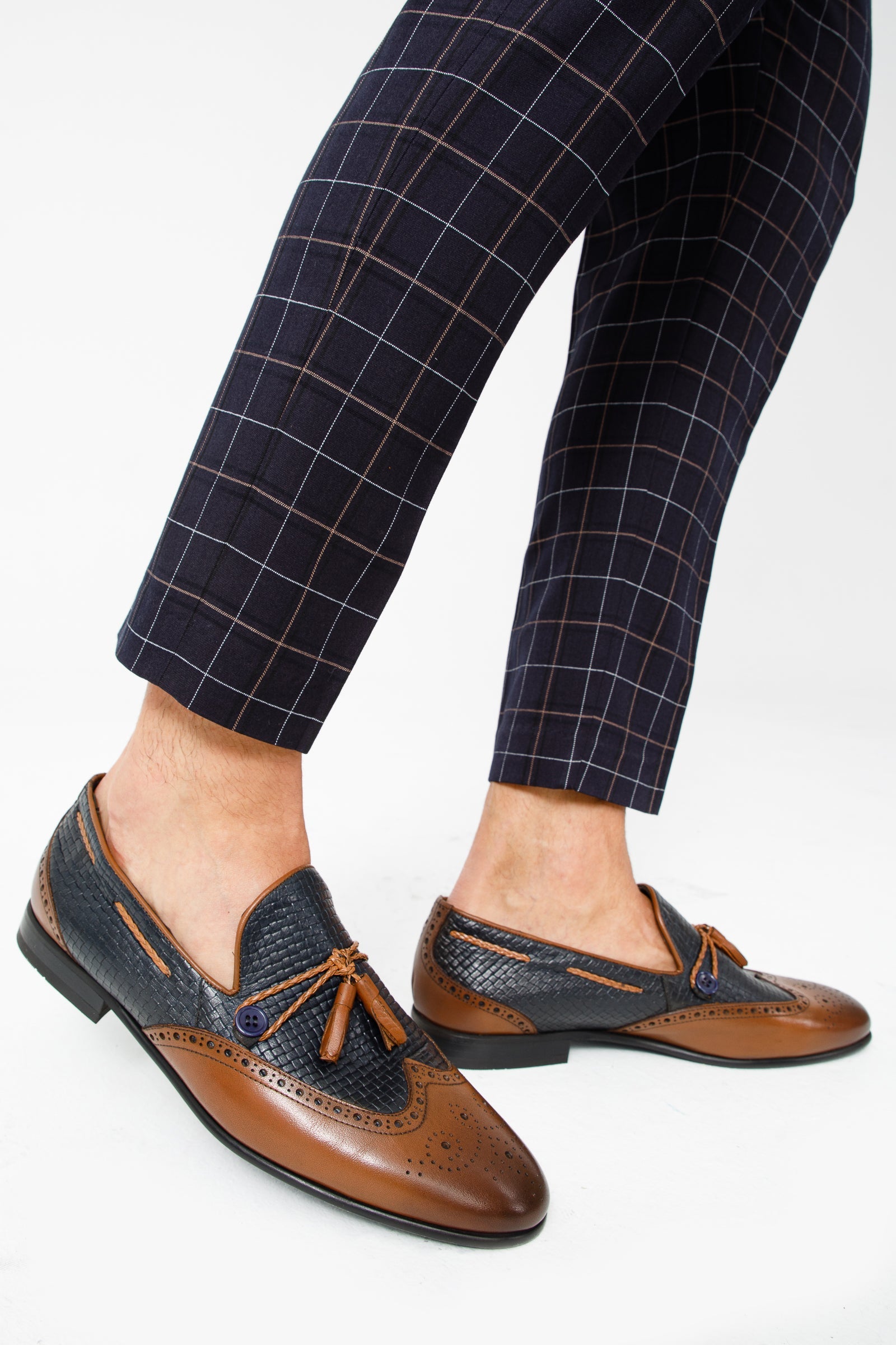 The Istanbul Tan Navy Blue Leather Tassel Loafer Shoe - Vinci Leather
