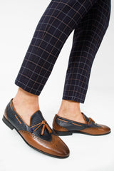 The Istanbul Tan Navy Blue Leather Tassel Loafer Shoe - Vinci Leather