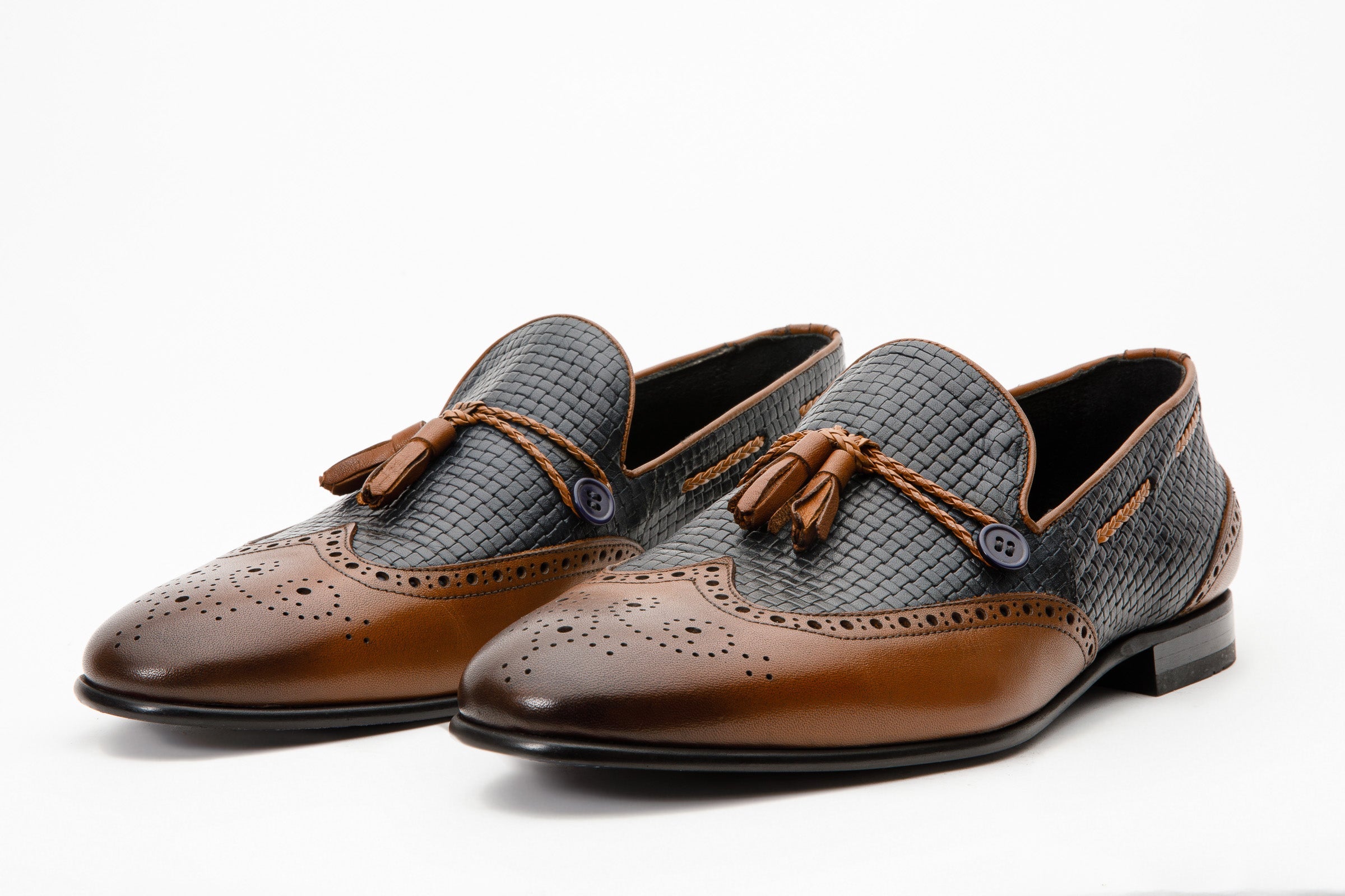 The Istanbul Tan Navy Blue Leather Tassel Loafer Shoe - Vinci Leather