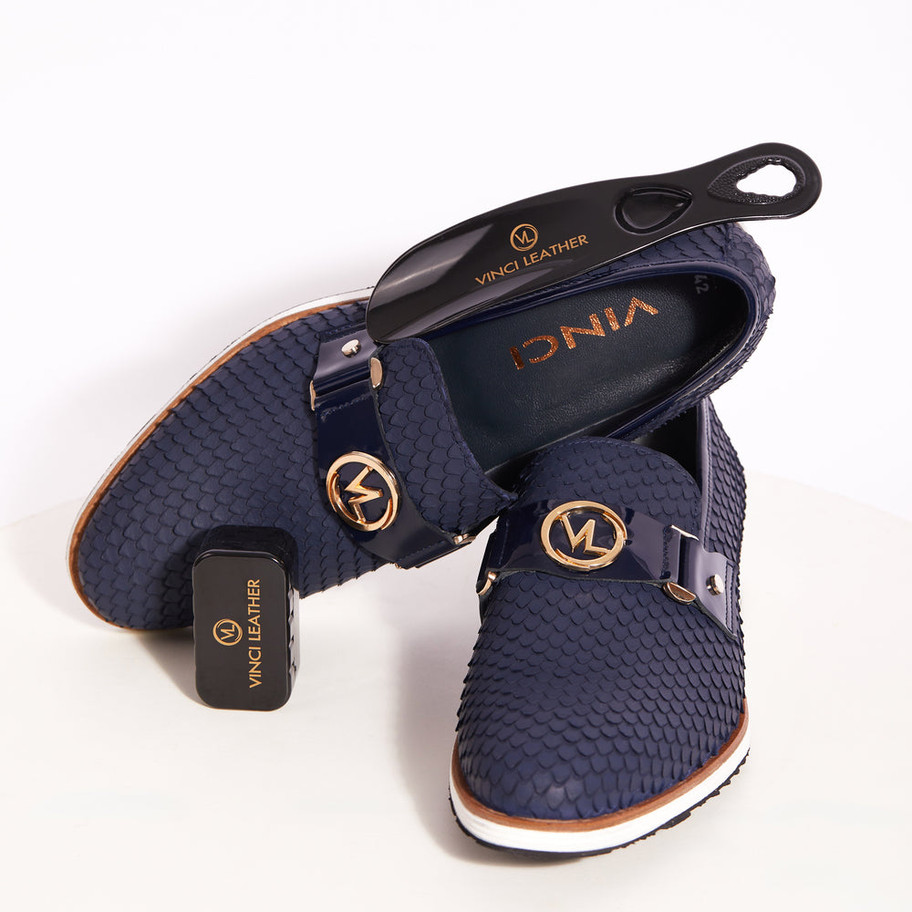 The Legacy Navy Blue Leather Casual Loafer Shoe - Vinci Leather